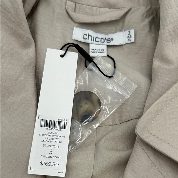 Chico's Light Beige Double-Breasted Trench Coat - Picture 3 of 14